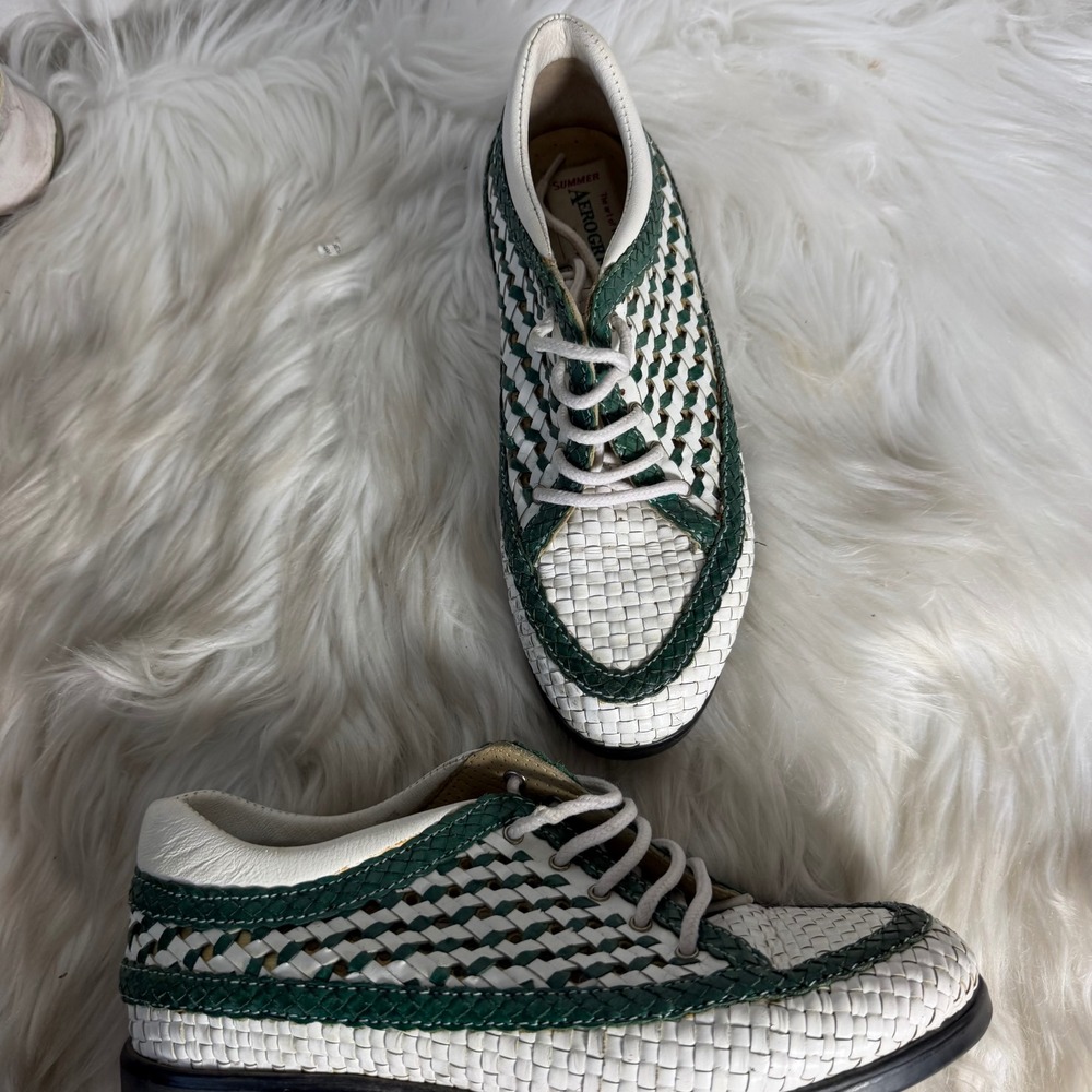 Aerogreen Summer Woven Leather Golf Shoes Green White Lace Up Styled in‎ Italy